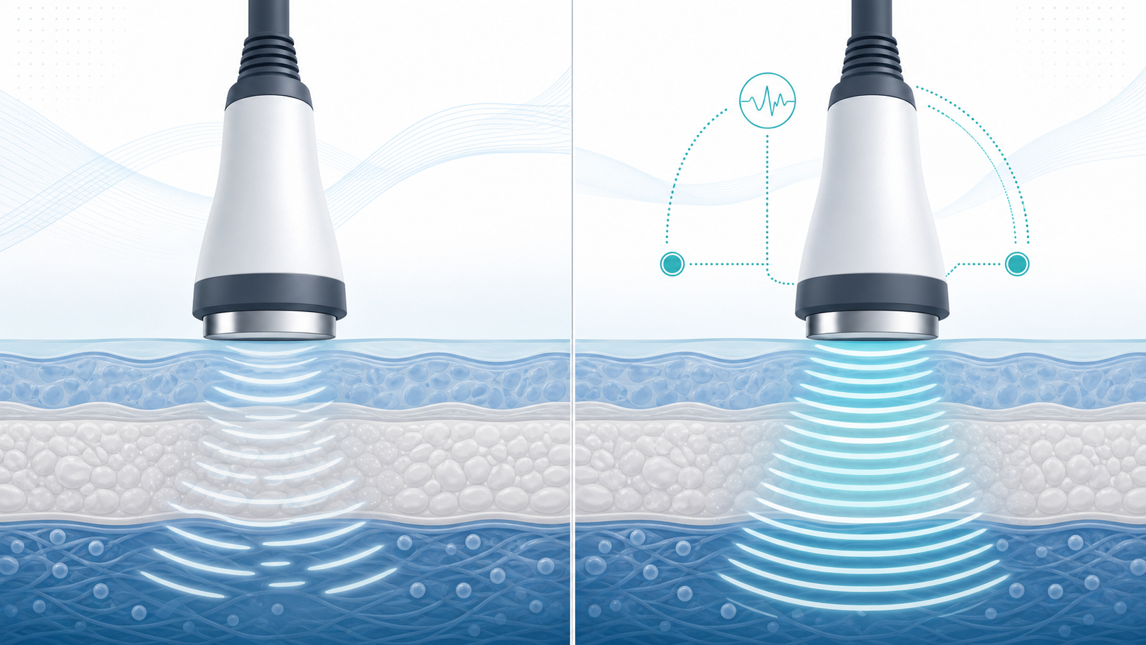 Visual comparison of traditional and actively calibrated cavitation handpieces