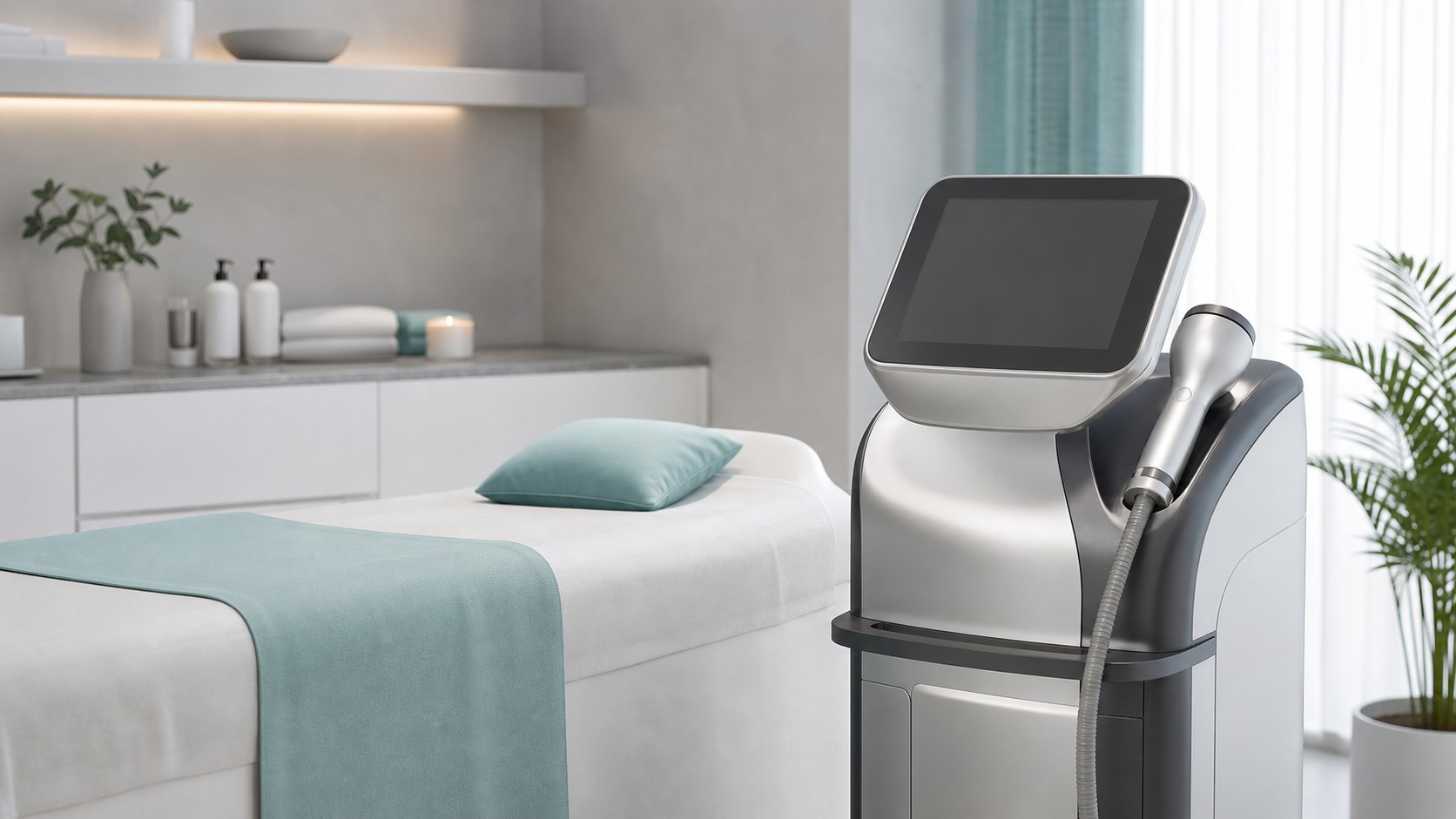 Professional cavitation machine in a modern body-contouring treatment room