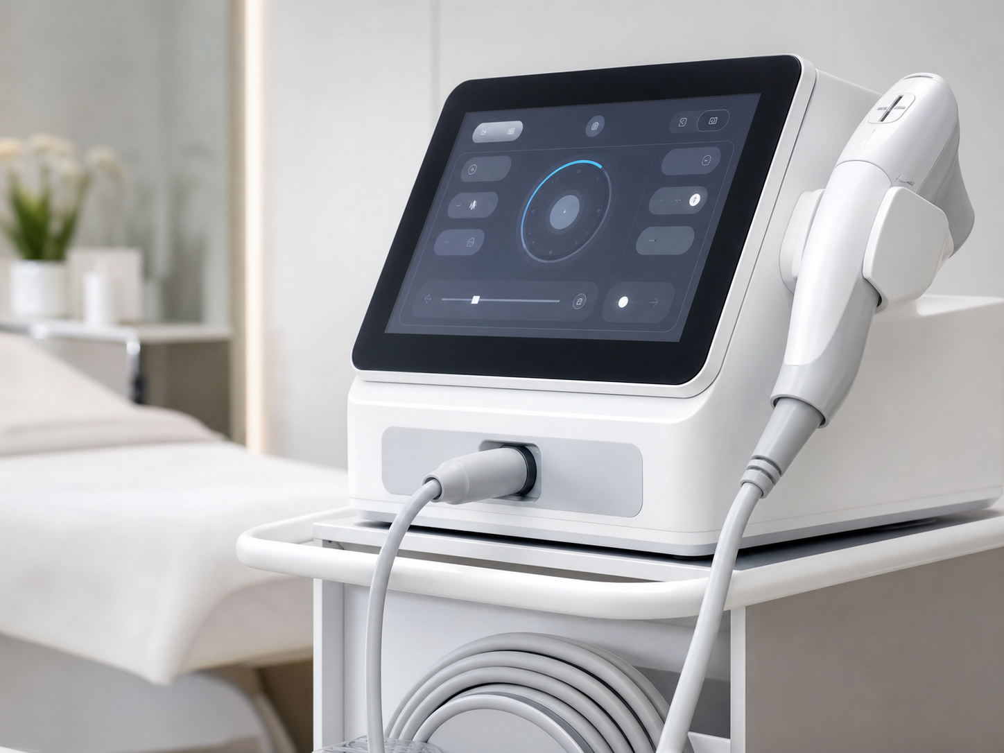 Painel de controle e ponteira de HIFU
