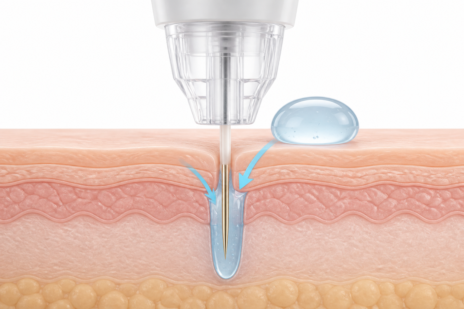 Illustration of a topical serum entering a microneedling micro-channel