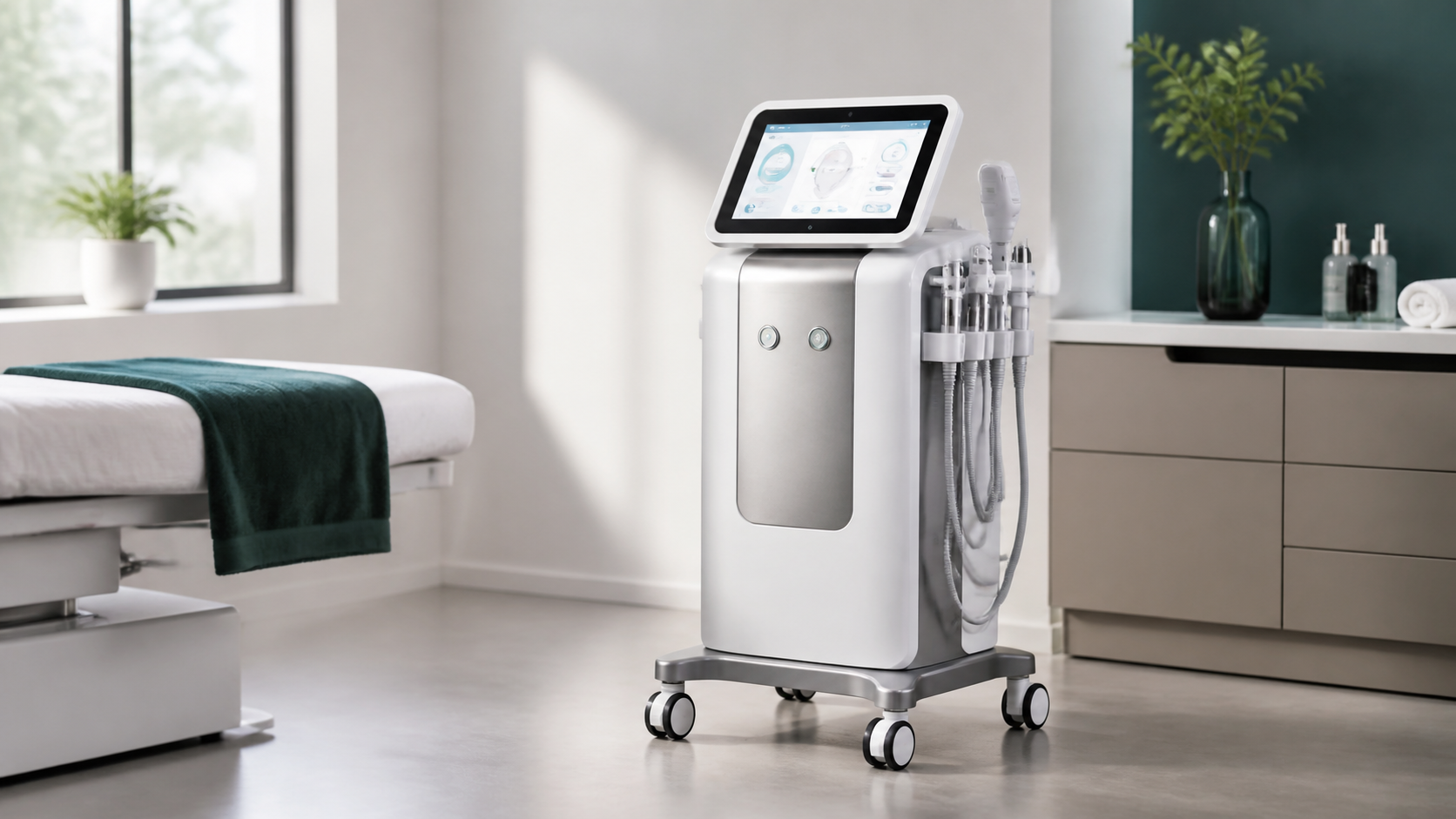 Professional all-in-one aesthetic combo machine in a modern med spa treatment room