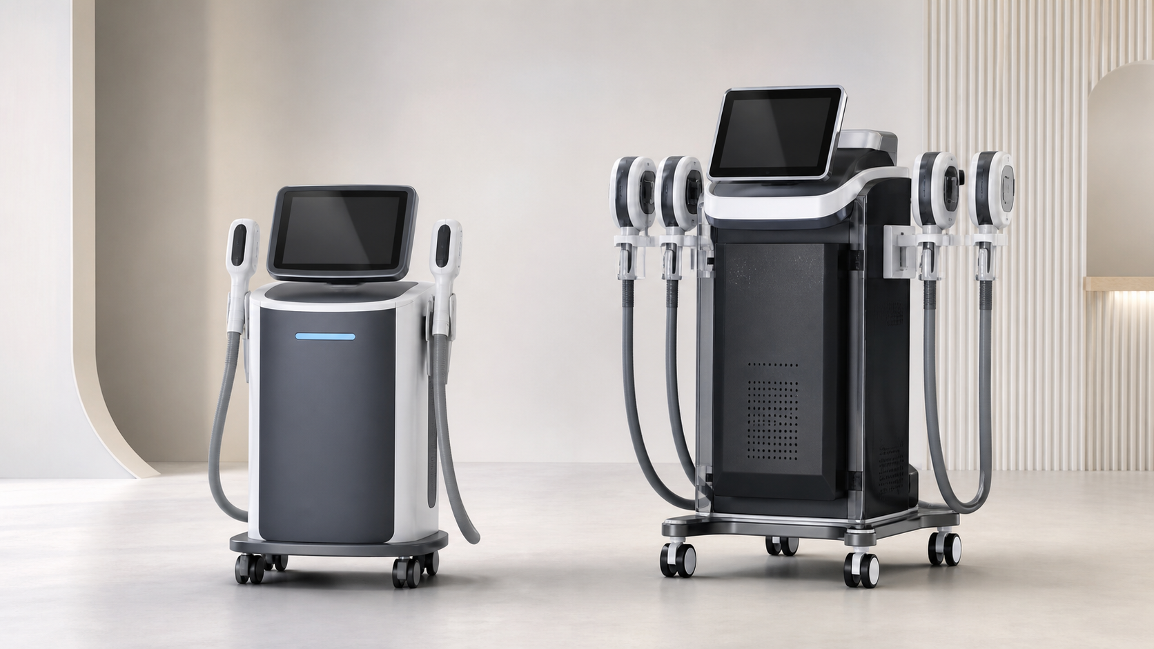 Comparison of compact two-handle and larger four-handle body contouring equipment