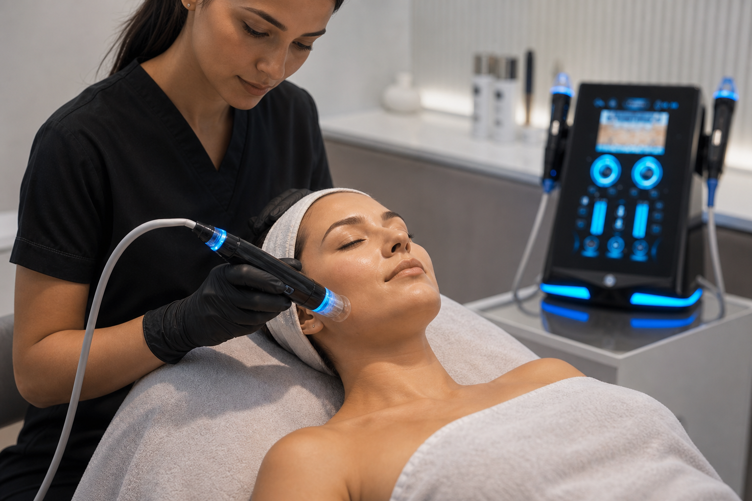 Professional RF microneedling service in a clinic setting